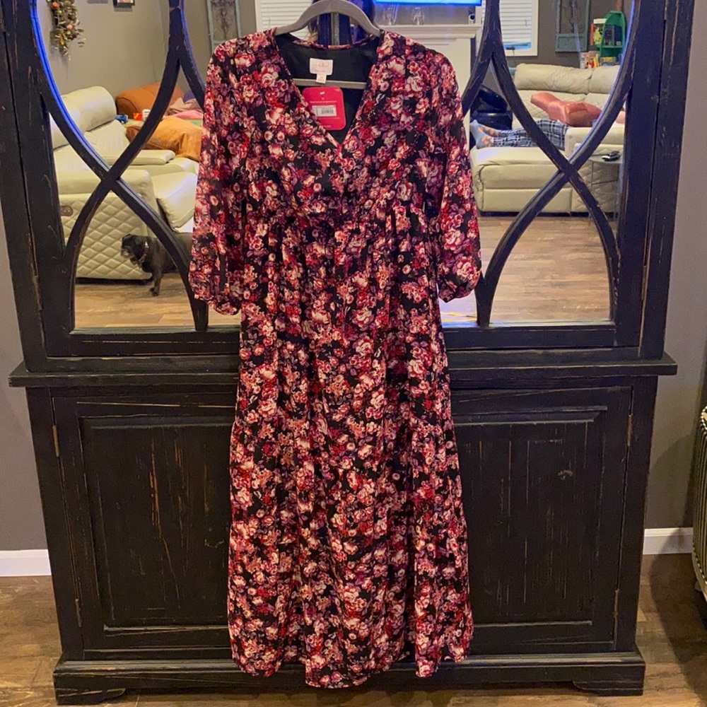 Ava & Viv Medium Floral Maternity Tie waist dress